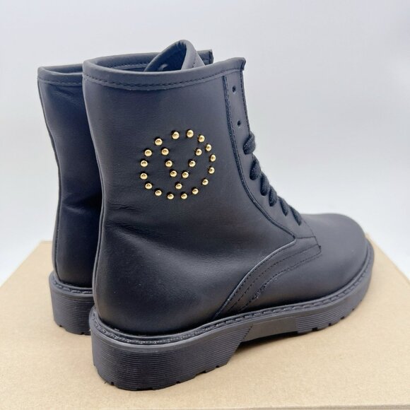 VALENTINO MARTY STUDDED LOGO LACE UP Combat BOOTS -BLACK LEATHER US 6 - Picture 5 of 12